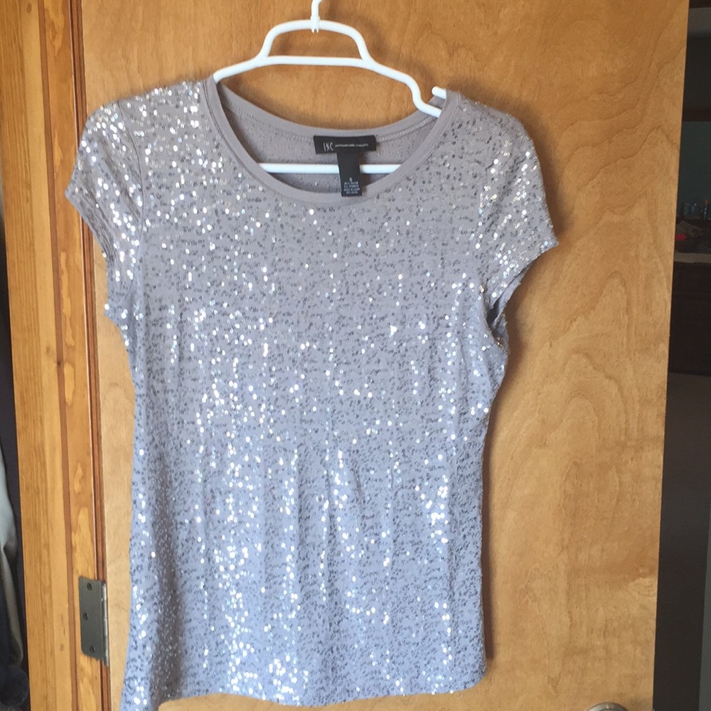 3/$30 Inc taupe and silver sequin top